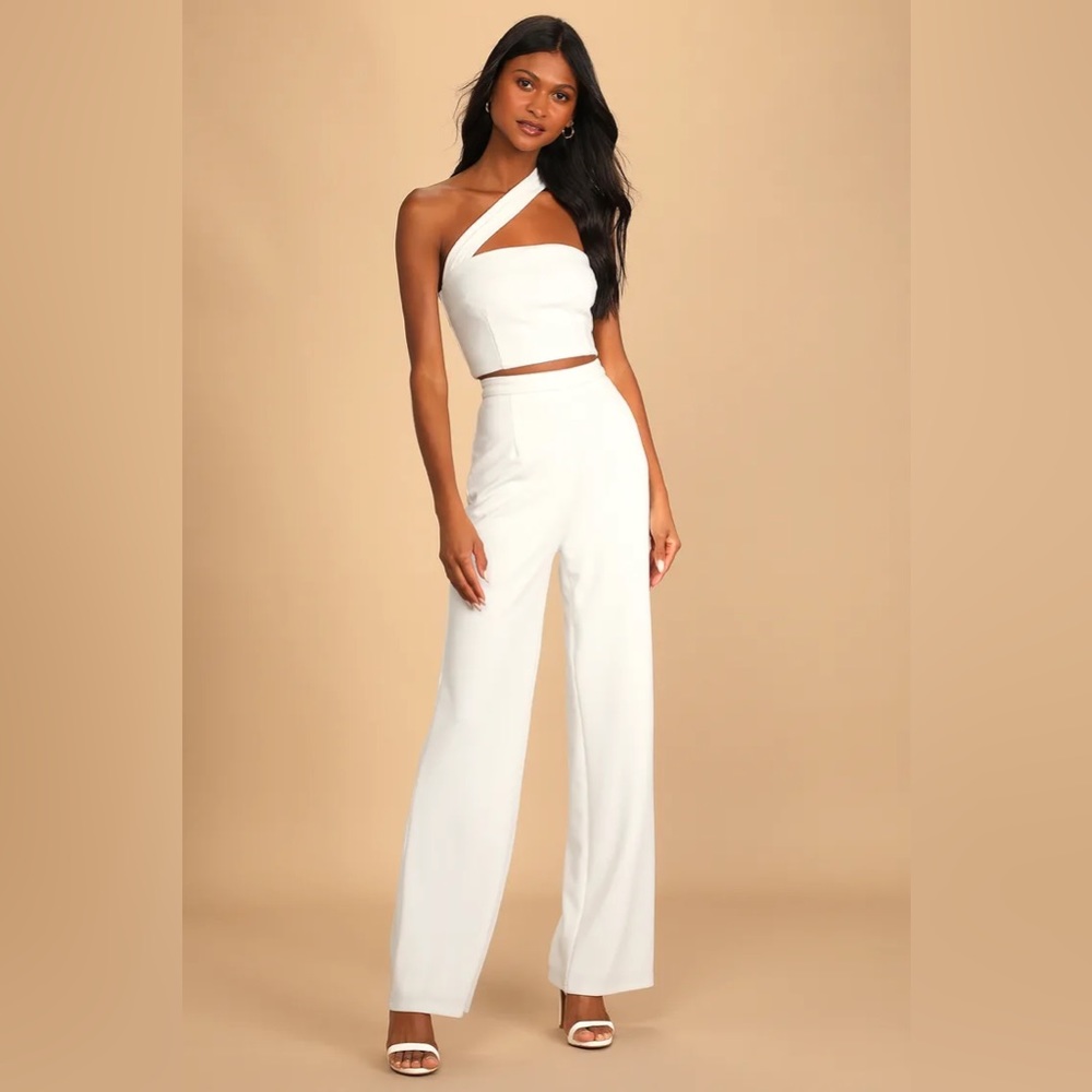 Flaunt It Like That White One-Shoulder Two-Piece Jumpsuit